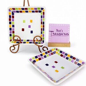 Pampered Chef SIMPLE ADDITIONS PPF1 Mostic Tiles Color Square Salad Plate Set 2